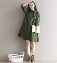 Plaid Cotton Dress 2018 Spring  Long Sleeve Shirt - astore.in